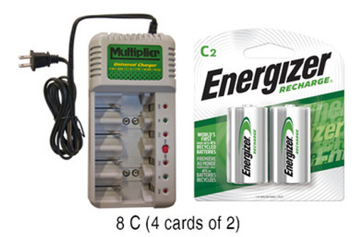 Universal Charger + 8 C Energizer Recharge NiMH Batteries (2500 mAh) Universal Charger + 8 C Energizer Recharge NiMH Batteries (2500 mAh)