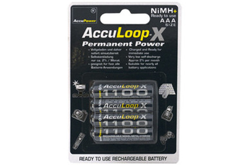 AAA AccuPower AccuLoop-X 1100 mAh NiMH Batteries (4 Card) AAA AccuPower AccuLoop-X 1100 mAh NiMH Batteries (4 Card)