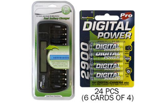 12 Bay AA / AAA LCD Battery Charger + 24 AA 2900 mAh AccuPower NiMH Batteries 12 Bay AA / AAA LCD Battery Charger + 24 AA 2900 mAh AccuPower NiMH Batteries