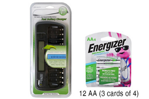12 Bay AA / AAA LCD Battery Charger + 12 AA 2300 mAh Energizer NiMH Batteries 12 Bay AA / AAA LCD Battery Charger + 12 AA 2300 mAh Energizer NiMH Batteries