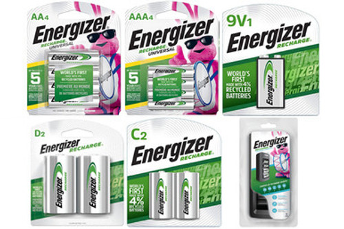 Energizer Universal Smart Charger + 12 AA (2300mAh) + 12 AAA (800mAh) + 4 C (2500mAh) + 4 D (2500mAh) + 2 9V (175mAh) Energizer Rechargeable NiMH Battery Combo Energizer Universal Smart Charger + 12 AA (2300mAh) + 12 AAA (800mAh) + 4 C (2500mAh) + 4 D (2500mAh) + 2 9V (175mAh) Energizer Rechargeable NiMH Battery Combo