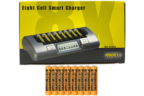 Powerex MH-C800S Eight Slot Smart Charger & 8 AAA Panasonic 700 mAh NiMH Rechargeable Batteries (Low Discharge)