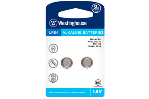 LR54 / AG10 Westinghouse Alkaline Button Batteries (2 Pack) LR54 / AG10 Westinghouse Alkaline Button Batteries (2 Pack)