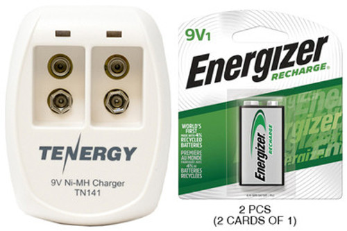 2 Bay 9 Volt Smart Battery Charger + 2 x 9 Volt Energizer Recharge NiMH Batteries (175 mAh) 2 Bay 9 Volt Smart Battery Charger + 2 x 9 Volt Energizer Recharge NiMH Batteries (175 mAh)