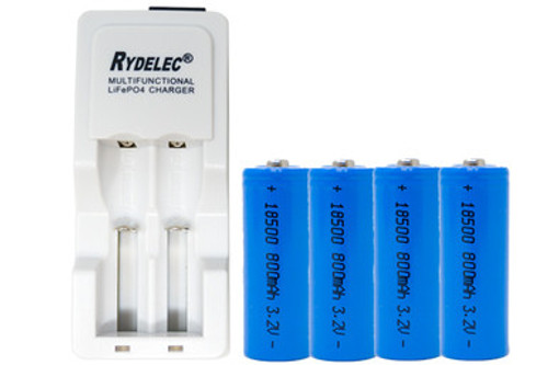 Lithium Phosphate Charger + 4 x 18500 3.2 Volt LiFePO4 Batteries (800 mAh) Lithium Phosphate Charger + 4 x 18500 3.2 Volt LiFePO4 Batteries (800 mAh)