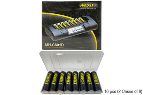 Powerex MH-C801D Eight Slot Smart Charger + 16 AA NiMH Powerex Rechargeable Batteries (2600 mAh) with Battery Case Powerex MH-C801D Eight Slot Smart Charger + 16 AA NiMH Powerex Rechargeable Batteries (2600 mAh) with Battery Case