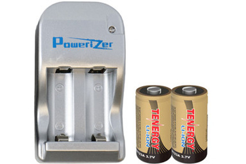 2 x Tenergy RCR123A (16340) 3.7 Volt Lithium Ion Batteries (650 mAh) + 2 Bay Powerizer Smart Charger 2 x Tenergy RCR123A (16340) 3.7 Volt Lithium Ion Batteries (650 mAh) + 2 Bay Powerizer Smart Charger