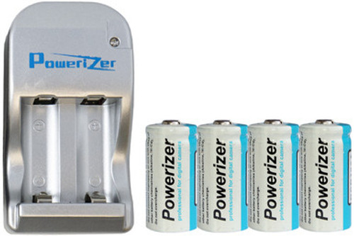 2 Bay Powerizer Smart Charger + 4 x RCR123A Powerizer 3.6 Volt Lithium Ion Batteries (650 mAh) 2 Bay Powerizer Smart Charger + 4 x RCR123A Powerizer 3.6 Volt Lithium Ion Batteries (650 mAh)