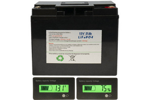 12 Volt LiFePO4 Battery Pack (21 Ah) (252Wh, 30Amp rate) with LCD 12 Volt LiFePO4 Battery Pack (21 Ah) (252Wh, 30Amp rate) with LCD