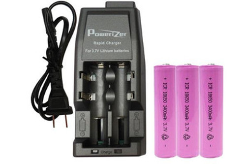 2-Slot Li-Ion Charger + 3 x 18650 3.6V Li-Ion Button Top Batteries (3400 mAh)