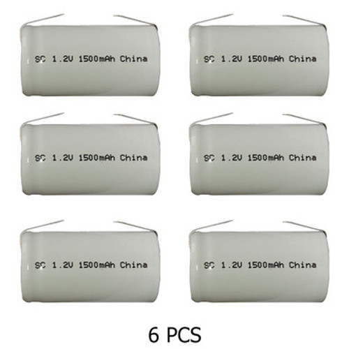 Sub C NiCd 1500 mAh Batteries with Tabs (Box of 6) Sub C NiCd 1500 mAh Batteries with Tabs (Box of 6)