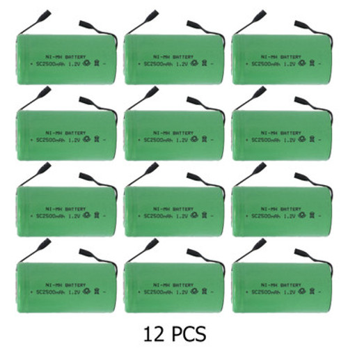Sub C NiMH 2500 mAh Batteries with Tabs (Box of 12)