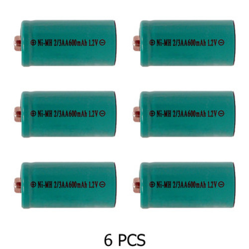 2/3 AA NiMH 600 mAg Button Top Batteries (Box of 6) 2/3 AA NiMH 600 mAg Button Top Batteries (Box of 6)