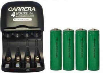 AA / AAA NiMH Smart Slim Travel Charger with USB Plug & 4 x AA NiMH 1500 mAh Batteries