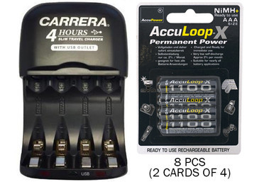 AA / AAA NiMH Smart Slim Travel Charger with USB Plug & 8 x AAA Acculoop-X NiMH 1100 mAh Batteries