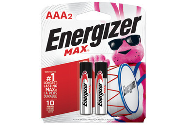 Energizer MAX E92BP-2 AAA alkaline batteries 2 pack front view