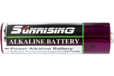 Sunrising AA alkaline battery model 23578 in product packaging
