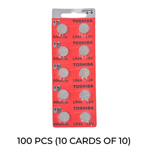100-Pack LR44 Toshiba Alkaline Button Batteries (10 Cards of 10)
