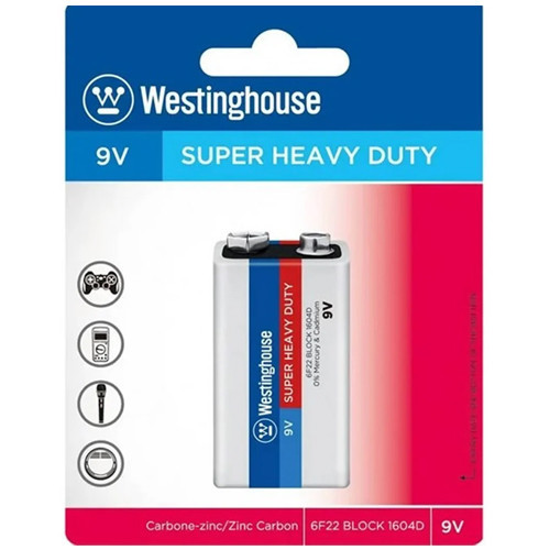 9 Volt Westinghouse Super Heavy Duty Battery  (Carded)