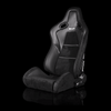 BRAUM FALCON-S Series Reclinable FRP Composite Seats Black Leatherette | Alcantara Inserts | Carbon Kevlar Composite - Priced Per Pair