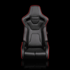 BRAUM ELITE-R Series Sport Reclinable Seats Black Leatherette | Red Trim - Priced Per Pair