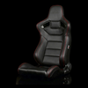 BRAUM ELITE Series Sport Reclinable Seats Black Leatherette | Red Stitching - Priced Per Pair