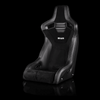 BRAUM ELITE-R Fixed Back Bucket Seat Black Leatherette | Black Alcantara | White Stitching - Priced Per Seat