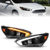 ANZO 15-18 Ford Focus Projector Headlights - w/ Light Bar Switchback Black Housing - 121564 Photo - Primary