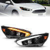 ANZO 15-18 Ford Focus Projector Headlights - w/ Light Bar Switchback Black Housing - 121564 Photo - Primary