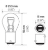 Hella Bulb 1157 12V 27/8W BAY15d S8 - 1157 Technical Drawing