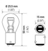 Hella Bulb 2057 12V 27/7W BAY15d S8 - 2057 Technical Drawing