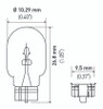 Hella Bulb 2825 12V 5W 4CP W2.1x9.5d T3.25 - 2825 Technical Drawing