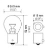 Hella Bulb 9507 24V 21W BAU15s S8 AMBER - 9507 Technical Drawing