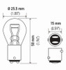 Hella Bulb 1034 12V 23/8W Bay15D S8 (2) - 1034TB Technical Drawing