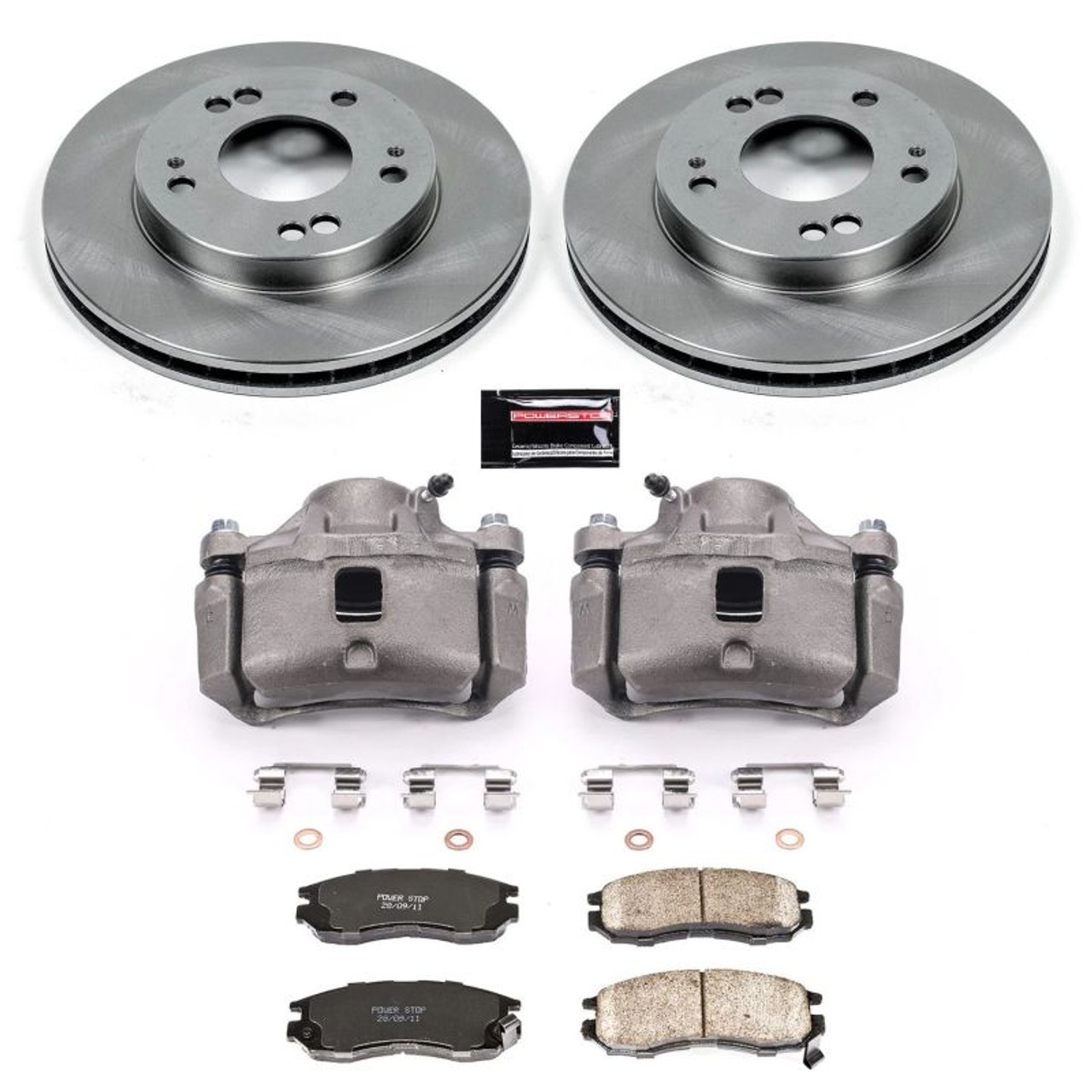 Calipers Power Stop KCOE683 Autospeciality Replacement Front and Rear Caliper Kit OE Rotors Ceramic Brake Pads