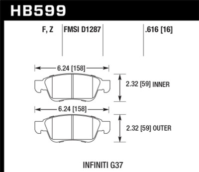 Hawk 14-15 Infiniti Q60 HPS 5.0 Front Brake Pads - HB599B.616 Photo - Primary