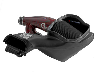 aFe 17-24 Ford F-150 Track Series Red Kevlar Carbon Fiber C/A Intake System w/Black Pro 5R Filter - 57-10031KR Photo - Primary