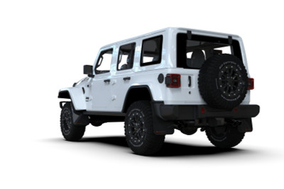 Rally Armor 2018+ Jeep Wrangler Rubicon JL Black UR Mud Flap w/ Red Logo - MF124-UR-BLK-RD User 1