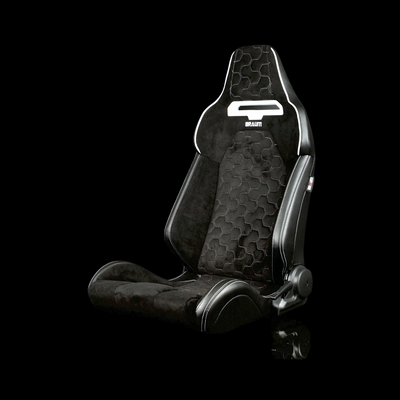 BRAUM VIPER-X Series Sport Reclinable Seats Black Alcantara | Honeycomb White Stitching | White Grommets - Priced Per Pair