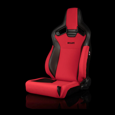 BRAUM ELITE V2 Series Sport Reclinable Seats Black Leatherette | Red Jacquard | Low Bolster Version - Priced Per Pair