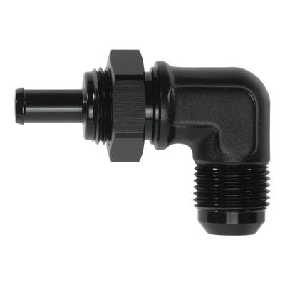 DeatschWerks 10AN Male Flare Bulkhead to 3/8in Hose Barb 90-Degree - 6-02-0796-B Photo - Primary