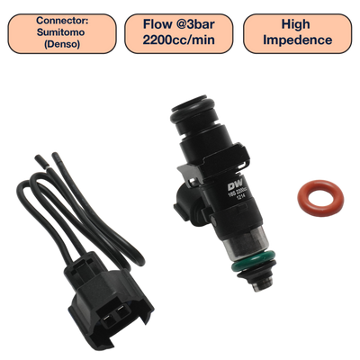 DeatschWerks Universal 2200cc Single Fuel Injector / 48mm Length / 14mm O-Ring Seals - DW2200-48-14-14-1 Photo - Primary