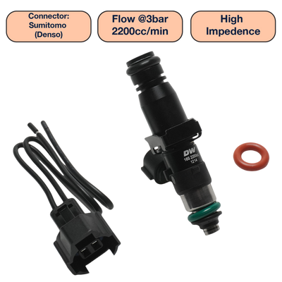 DeatschWerks Universal 2200cc Single Fuel Injector / 60mm Length / 14mm O-Ring Seals - DW2200-60-14-14-1 Photo - Primary