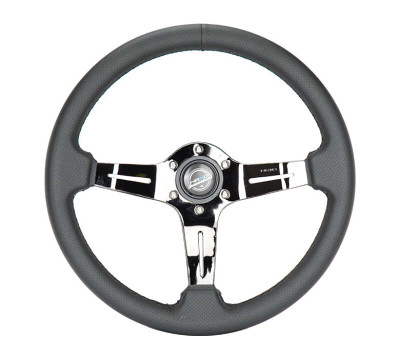 NRG Light Weight Gaming Steering Wheel - 350mm 3 Black Chrome Spokes Perforated Leather - ST-010BC-PR Photo - Primary