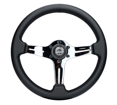 NRG Light Weight Gaming Steering Wheel - 350mm 3 Chrome Silver Spokes Perforated Leather - ST-018CH-PR Photo - Primary