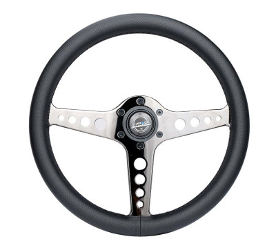 NRG Light Weight Gaming Steering Wheel - Driftz 350mm 3 Black Chrome Spokes Perforated Leather - ST-034BC-PR Photo - Primary