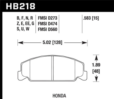 Hawk 1985 Honda Accord 1.8L Base Organic Brakes Front ER-1 Brake Pads - HB218D.583 Photo - Primary