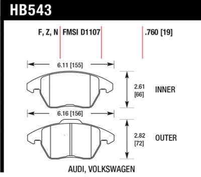 Hawk 06-11 Audi A3 2.0L Base Front ER-1 Brake Pads - HB543D.760 Photo - Primary