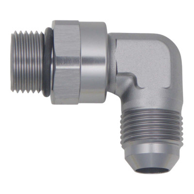 DeatschWerks 8AN ORB Male Swivel to 8AN Male Flare 90-Degree Fitting - Anodized DW Titanium - 6-02-0411 Photo - Primary