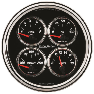 AutoMeter Gauge Quad 5in. 240 Ohm(e) to 33 Ohm(f) Elec Designer Black II - 1211 Photo - Primary